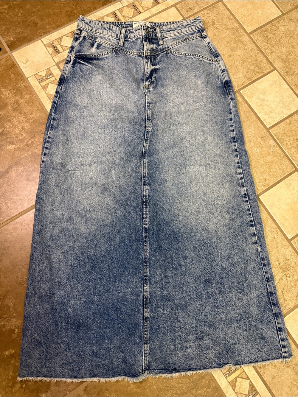 We The Free, Free People High-Waist Long Denim Skirt - Light Blue Wash